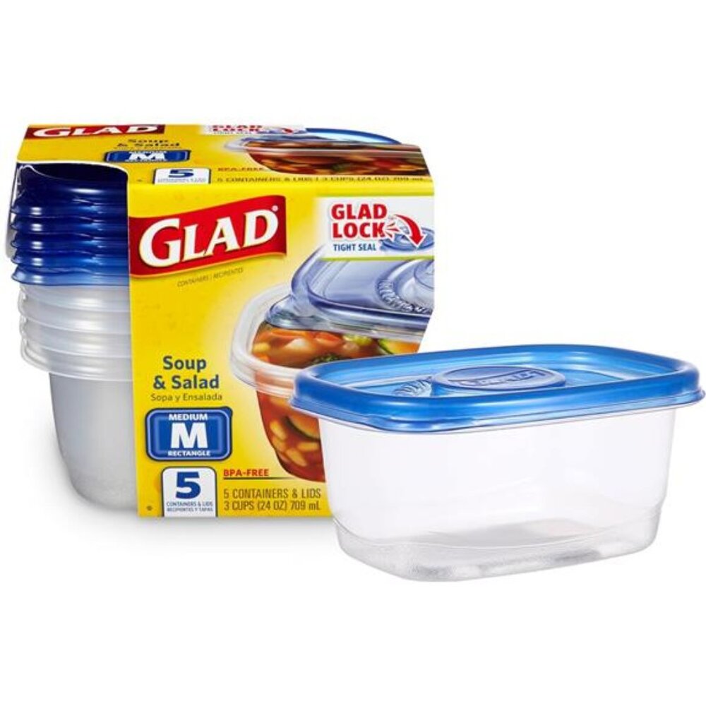 Food Storage Containers 5 Pack Medium Rectangle Airtight Microwave Dishwasher Sa